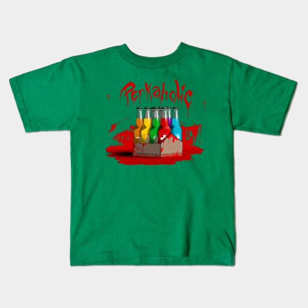 Zombie 8-Pack Bloodied Perkaholic on Lime Green Kids T-Shirt by LANStudios